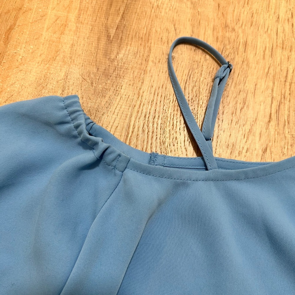 OPEN EDIT | NWT Asymmetrical One Shoulder Balloon Sleeve Top, Ice Blue Lake, XXS - Picture 6 of 11